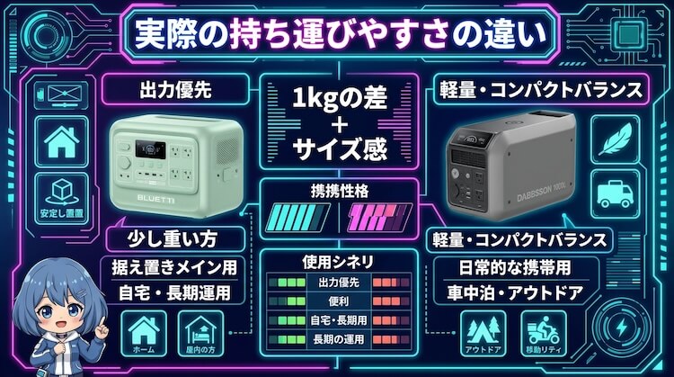 実際の持ち運びやすさの違い