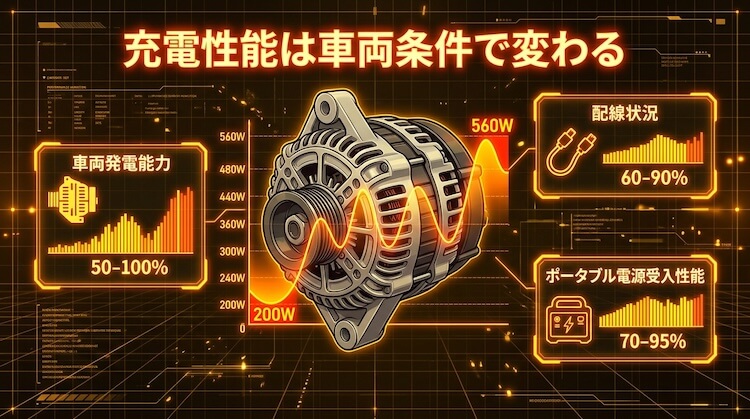 充電性能は車両条件で変わる