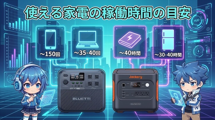 使える家電の稼働時間の目安(理論値)