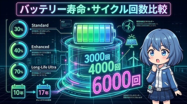 バッテリー寿命・サイクル回数比較