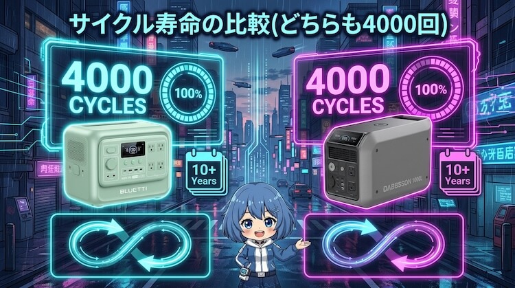 サイクル寿命の比較（どちらも4000回）