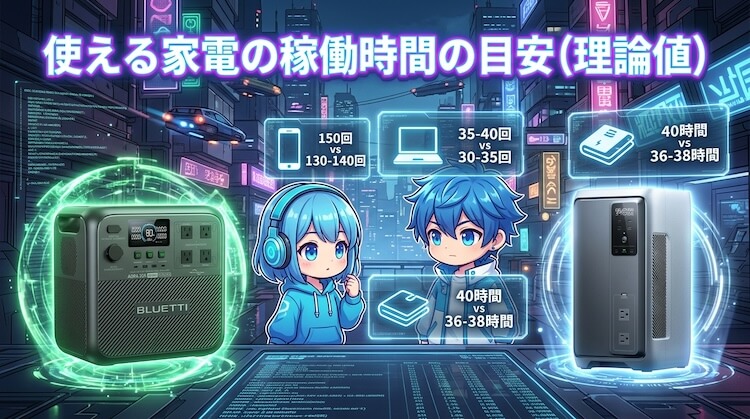 使える家電の稼働時間の目安(理論値)