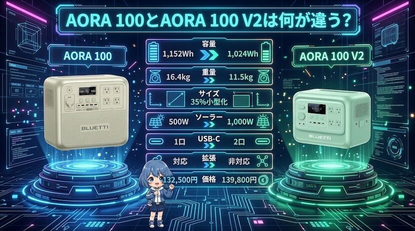 AORA 100とAORA 100 V2は何が違う？