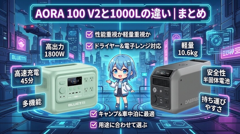 AORA 100 V2と1000 Lの違い｜まとめ