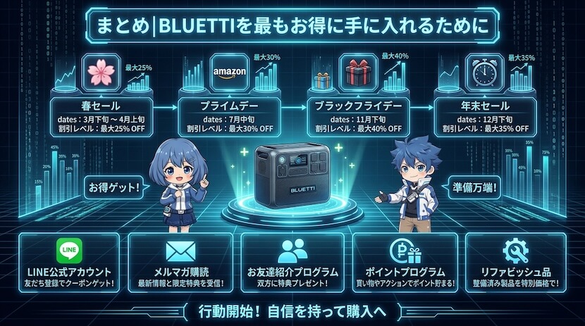 まとめ|BLUETTIをお得に買うなら「時期」と「買い方」の両方が大事