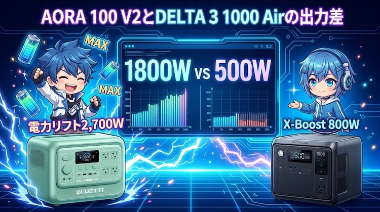 AORA 100 V2とDELTA 3 1000 Airの出力差