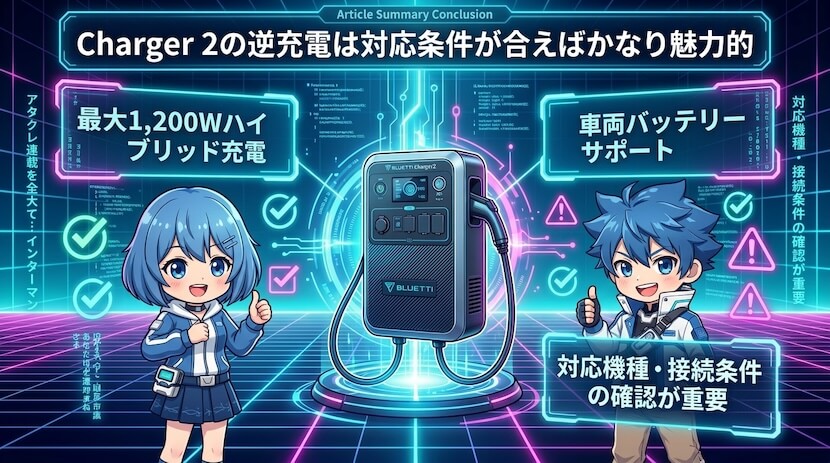 まとめ：Charger 2の逆充電は「対応条件が合えば」かなり魅力的