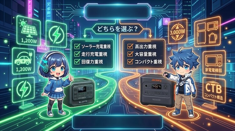 まず結論として、AORA 300とJackery 3000 Newのどちらを選ぶべきか？