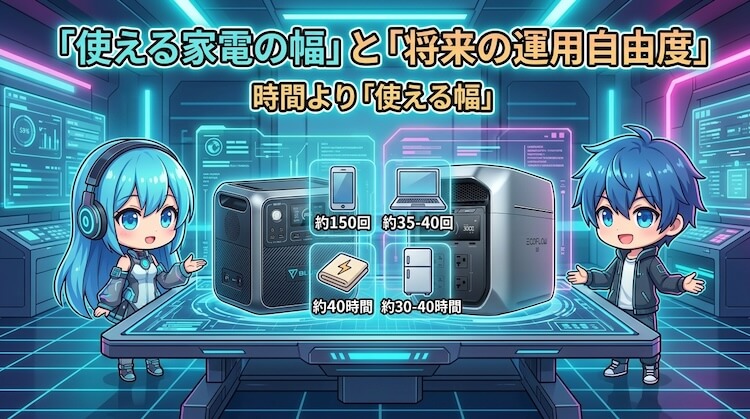 使える家電の稼働時間｜差が出るのは“時間”より“使える幅”