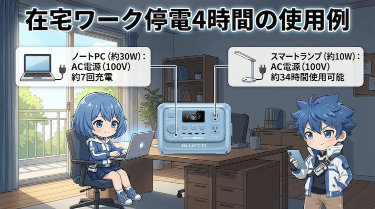 在宅ワーク停電4時間の使用例