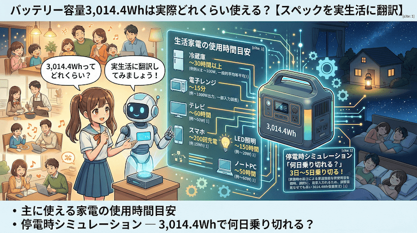 バッテリー容量3,014.4Whは実際どれくらい使える？【スペックを実生活に翻訳】