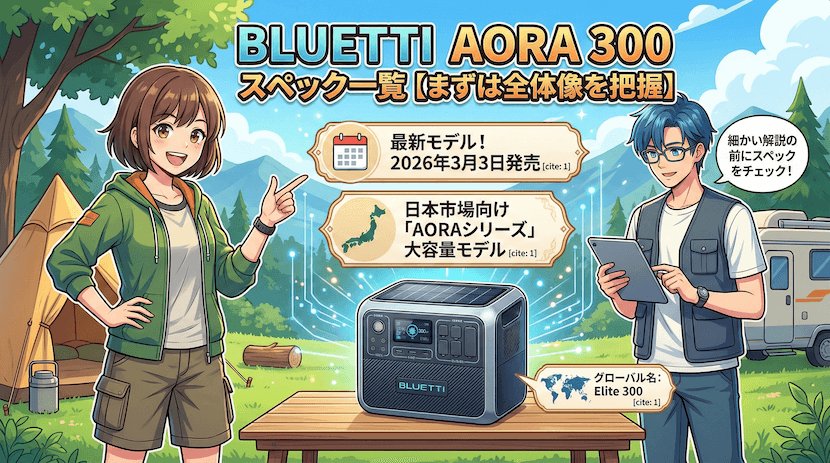 BLUETTI AORA 300のスペック一覧【まずは全体像を把握】