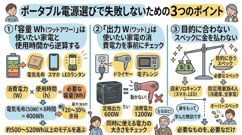 ポータブル電源選びで失敗しないための3つのポイント