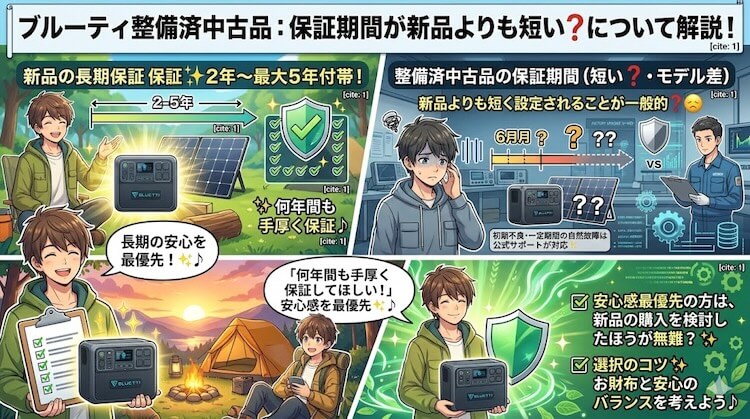 保証期間が新品よりも短い（モデルによる違い）