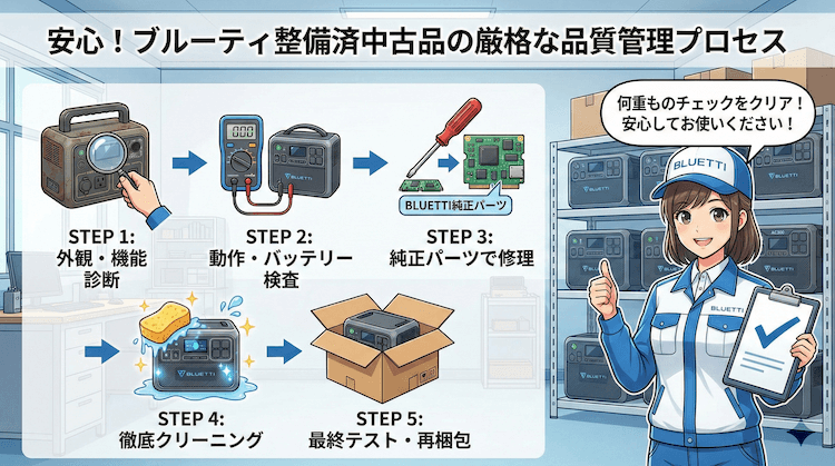厳格な品質管理プロセス（検査・修理・クリーニング）