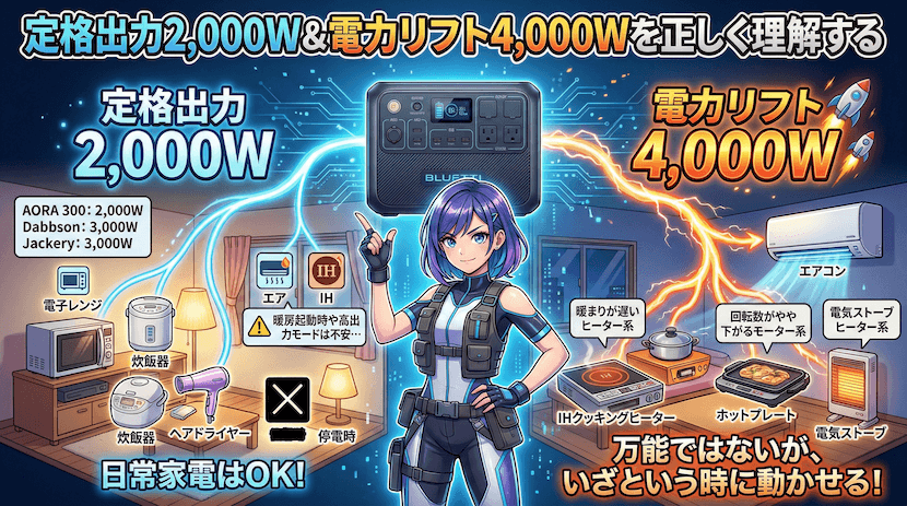 定格出力2,000W＆電力リフト4,000Wを正しく理解する