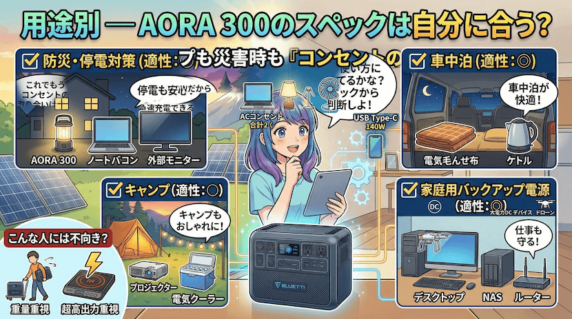 用途別 ― AORA 300のスペックは自分に合う？