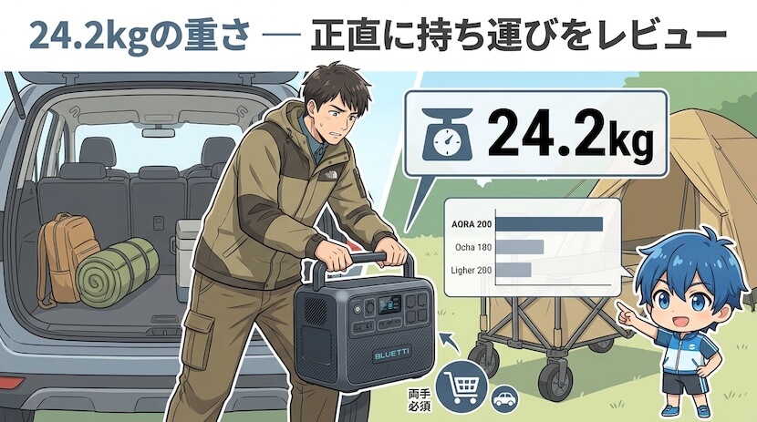24.2kgの重さ ― 正直に持ち運びをレビュー