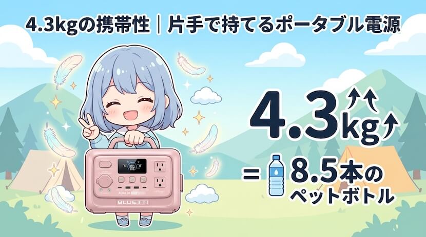4.3kgの携帯性|片手で持てるポータブル電源