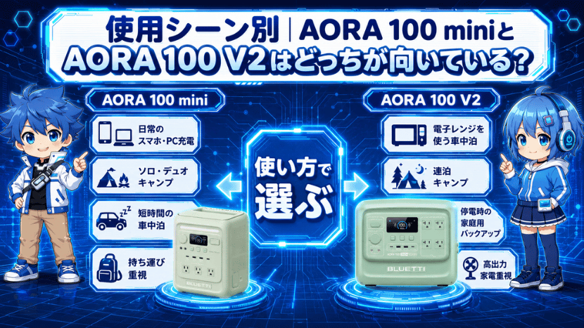 使用シーン別｜AORA 100 miniとAORA 100 V2はどっちが向いている？